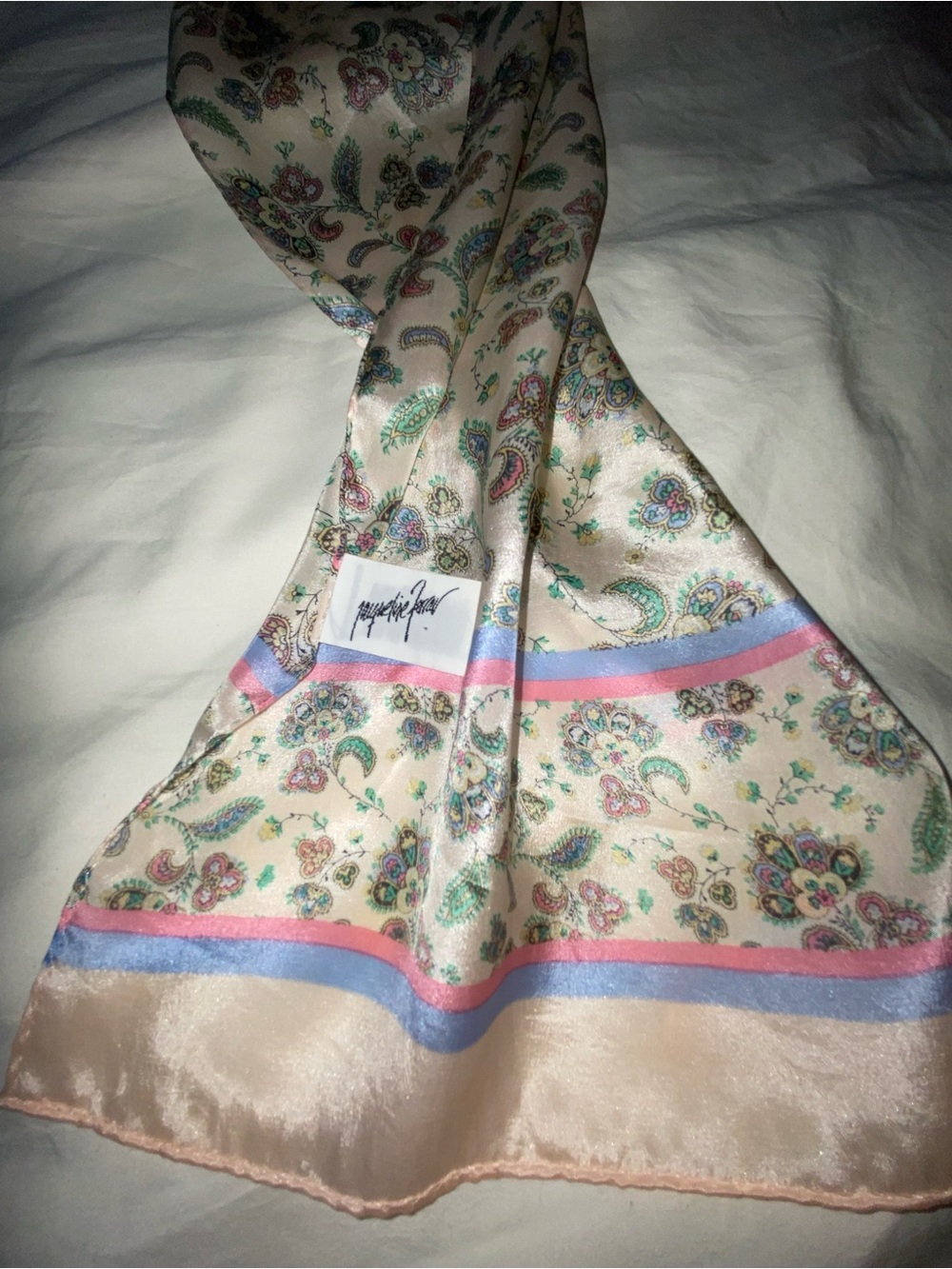 Jackeline Ferrar vintageSilk Paisley Print Scarf - Pink & Cream -